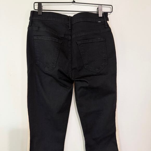 Mother Insider Striped Crop Step-Hem Fray Jeans Black Guilty Racer Stretch Sz 29 - Picture 10 of 16